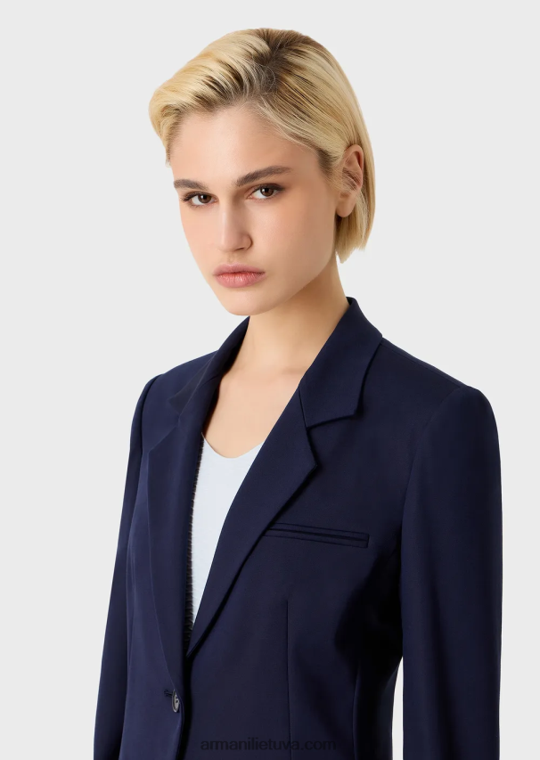 moterys tamsiai mėlyna Armani vieneilis striukė iš tamprios mados medvilnės 02482X30
