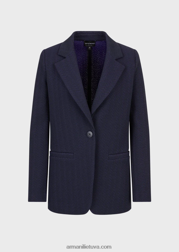 moterys violetinė Armani vieneilis švarkas iš silkės žakardo džersio 02482X36