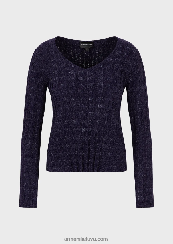 moterysArmani V formos kaklo džemperis iš lurex check žakardo audinio 02482X202