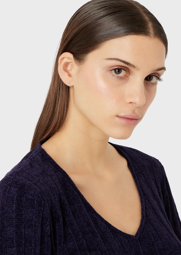 moterysArmani V formos kaklo džemperis iš lurex check žakardo audinio 02482X202