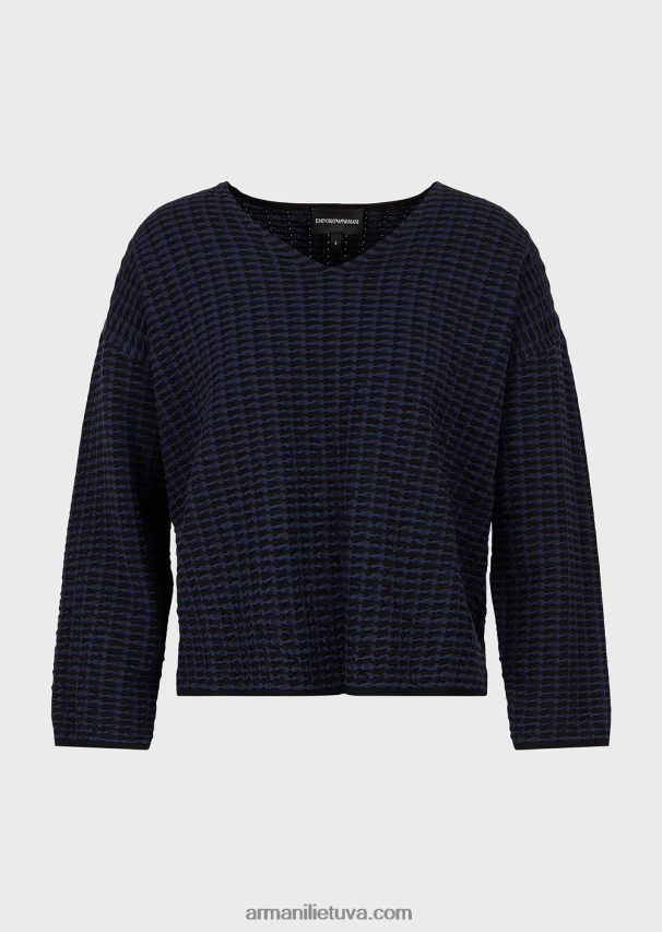 moterysArmani V formos kaklo megztinis iš 3d efekto dviejų atspalvių audinio 02482X193