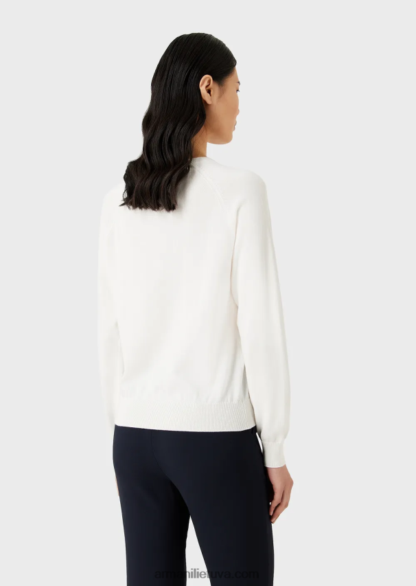 moterysArmani Vieno mezgimo megztinis V formos iškirpte su erelio siuvinėjimu 02482X199