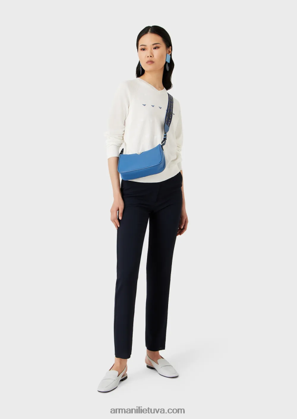 moterysArmani Vieno mezgimo megztinis V formos iškirpte su erelio siuvinėjimu 02482X199