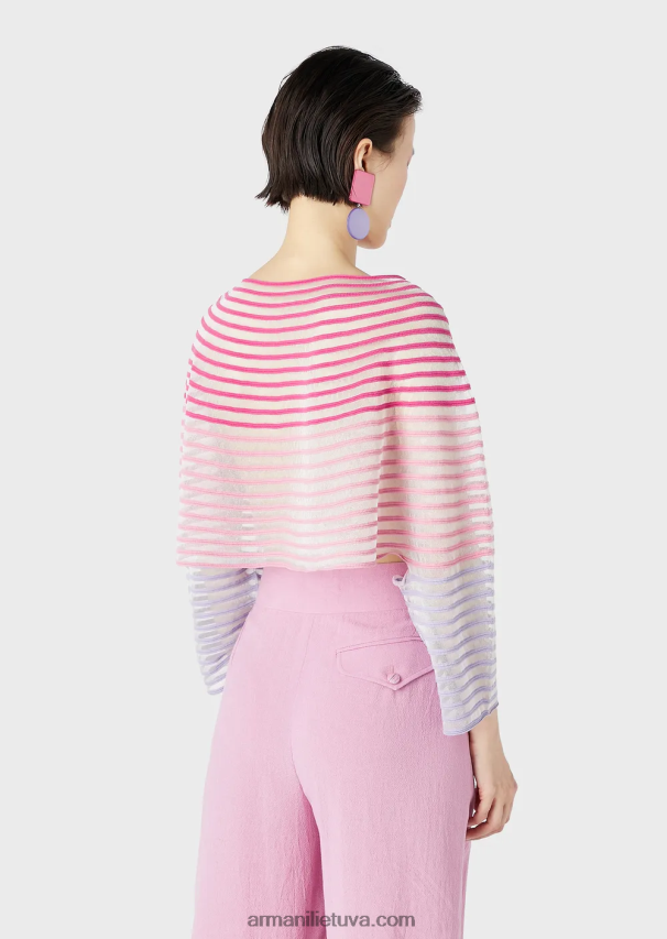 moterys daugiaspalvis Armani apkarpytas megztinis su pusiau permatomu dryžuotu žakardo dizainu 02482X212