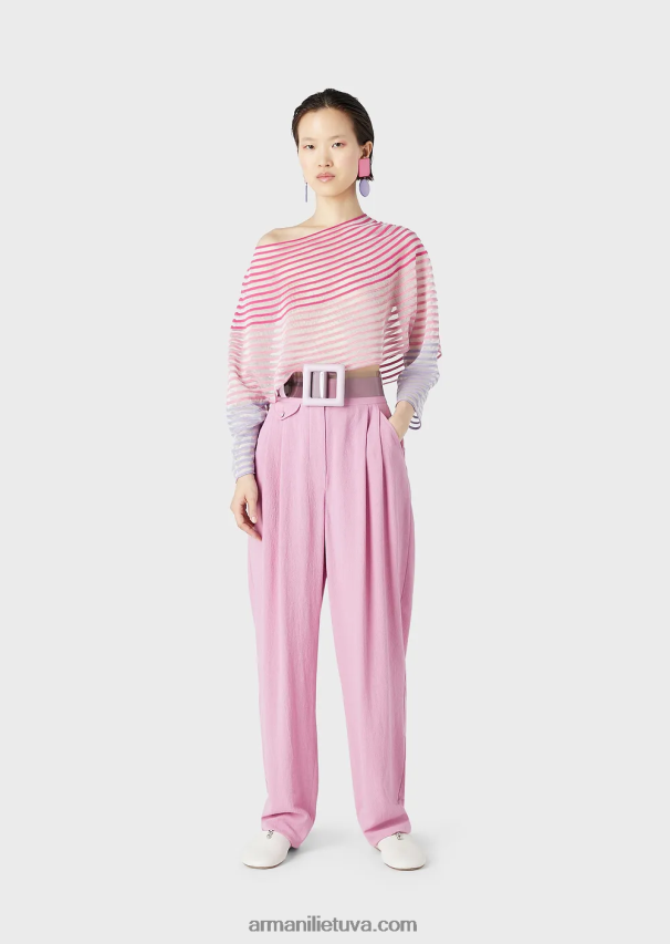 moterys daugiaspalvis Armani apkarpytas megztinis su pusiau permatomu dryžuotu žakardo dizainu 02482X212