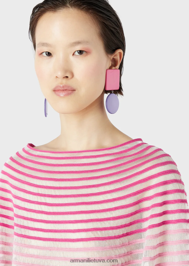 moterys daugiaspalvis Armani apkarpytas megztinis su pusiau permatomu dryžuotu žakardo dizainu 02482X212