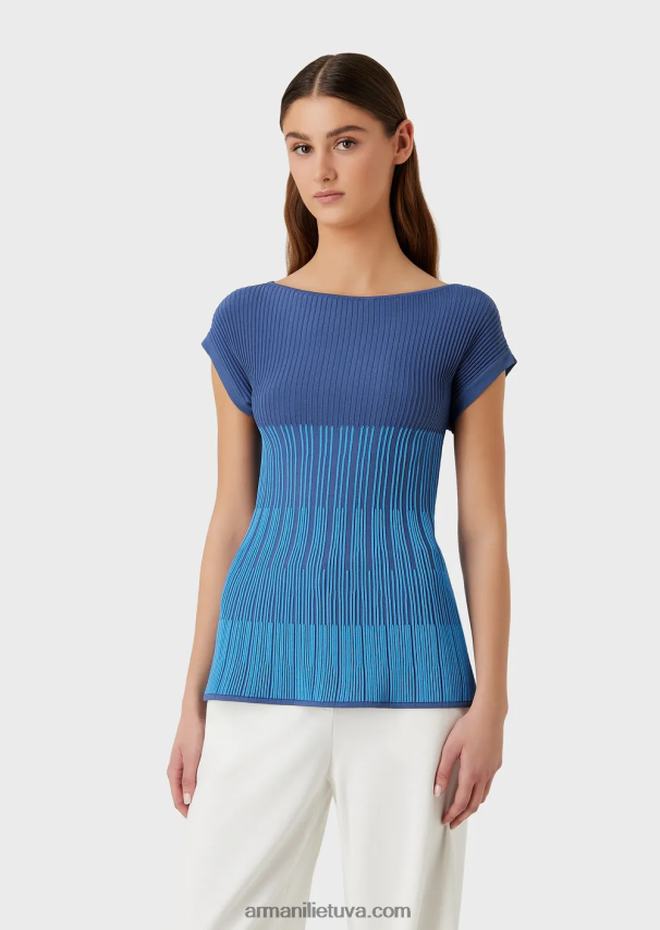 moterys gėlės Armani dviejų atspalvių žakardo trikotažo viršus su saitų motyvu 02482X191