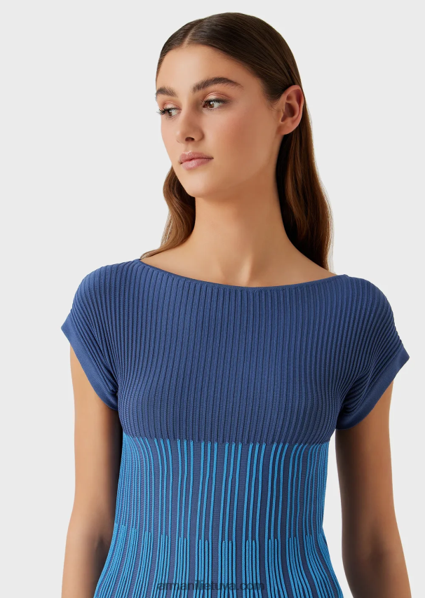 moterys gėlės Armani dviejų atspalvių žakardo trikotažo viršus su saitų motyvu 02482X191