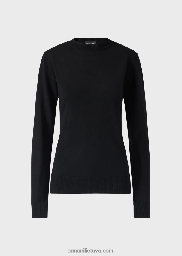 moterys juodas Armani Grynos vilnos megztinis su įtemptu kaklu 02482X217