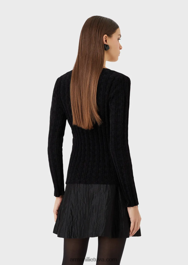 moterys juodas Armani V formos kaklo džemperis iš lurex check žakardo audinio 02482X201