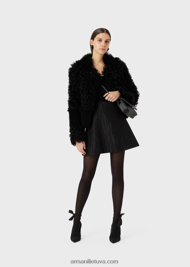 moterys juodas Armani V formos kaklo džemperis iš lurex check žakardo audinio 02482X201