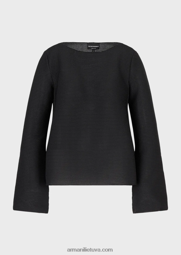 moterys juodas Armani Valties džemperis iš rumbuoto barre audinio 02482X195