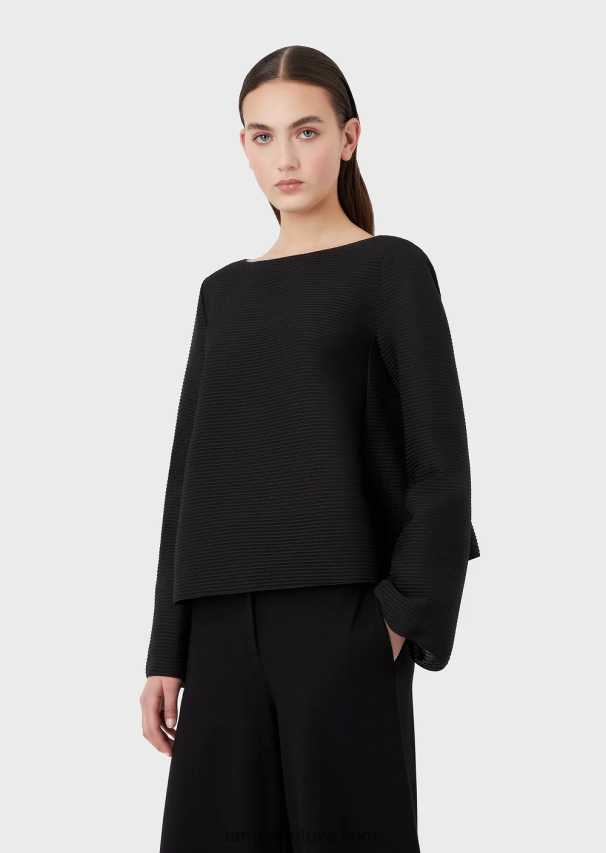 moterys juodas Armani Valties džemperis iš rumbuoto barre audinio 02482X195