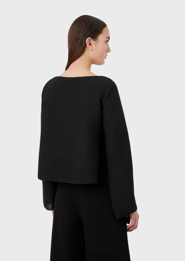 moterys juodas Armani Valties džemperis iš rumbuoto barre audinio 02482X195