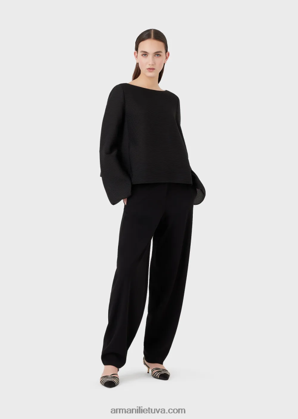 moterys juodas Armani Valties džemperis iš rumbuoto barre audinio 02482X195