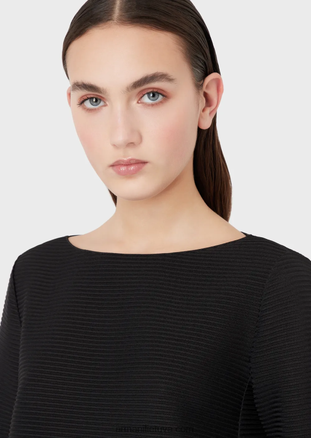 moterys juodas Armani Valties džemperis iš rumbuoto barre audinio 02482X195