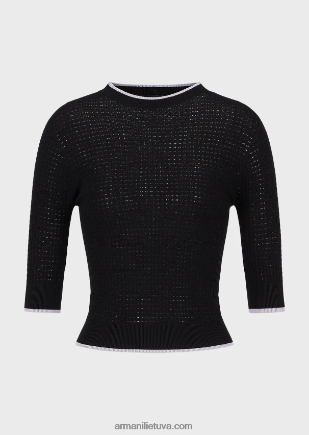 moterys juodas Armani besiūlis megztinis iš mikroperforuoto audinio 02482X192