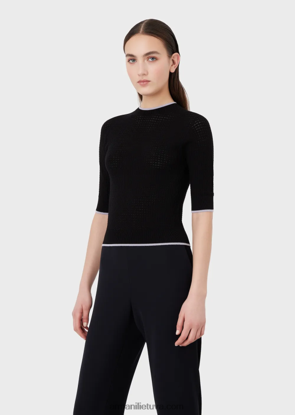 moterys juodas Armani besiūlis megztinis iš mikroperforuoto audinio 02482X192