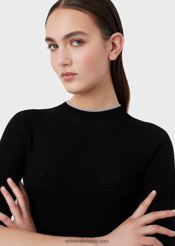 moterys juodas Armani besiūlis megztinis iš mikroperforuoto audinio 02482X192