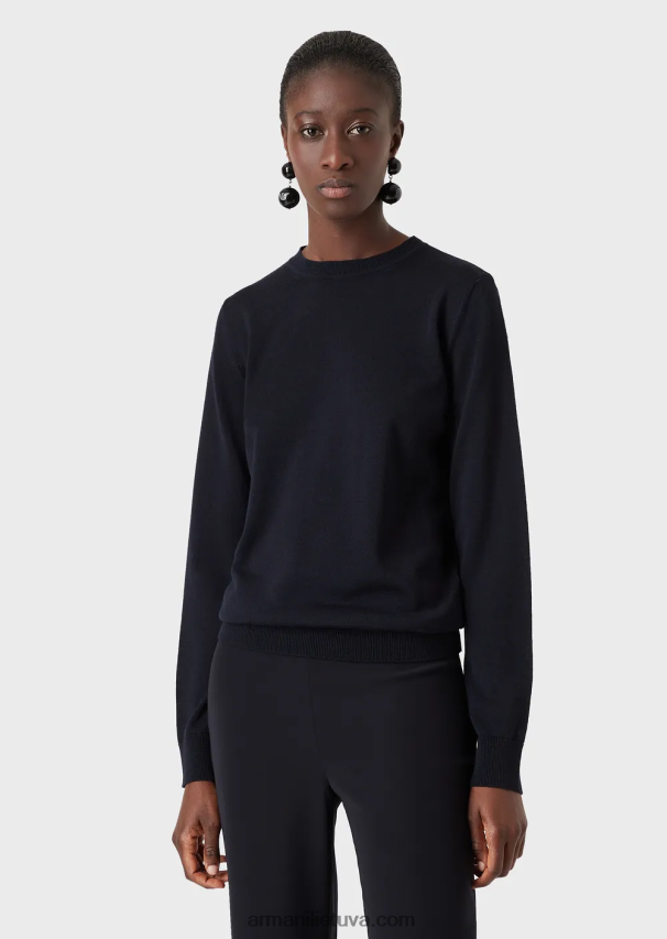 moterys mėlyna Armani Grynos vilnos megztinis su įtemptu kaklu 02482X219