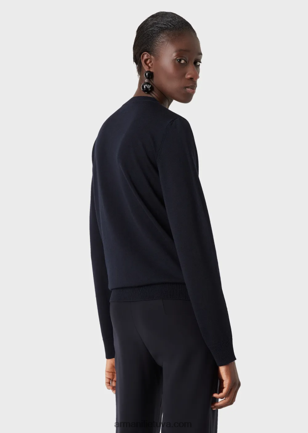 moterys mėlyna Armani Grynos vilnos megztinis su įtemptu kaklu 02482X219