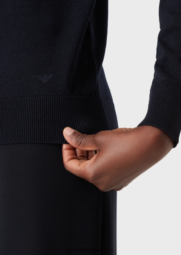 moterys mėlyna Armani Grynos vilnos megztinis su įtemptu kaklu 02482X219