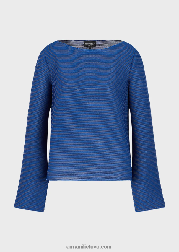 moterys mėlyna Armani Valties džemperis iš rumbuoto barre audinio 02482X198