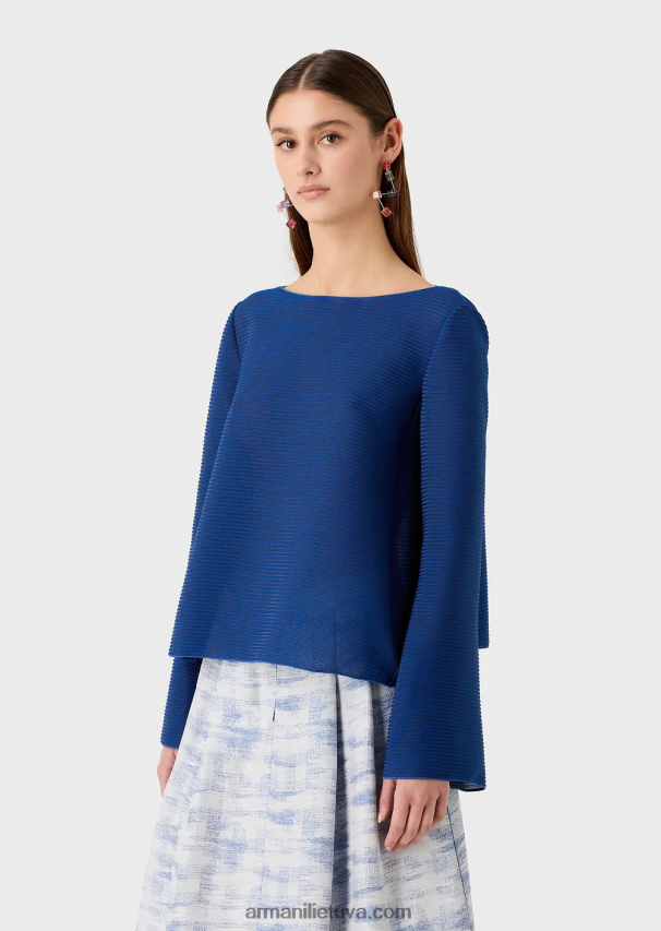 moterys mėlyna Armani Valties džemperis iš rumbuoto barre audinio 02482X198