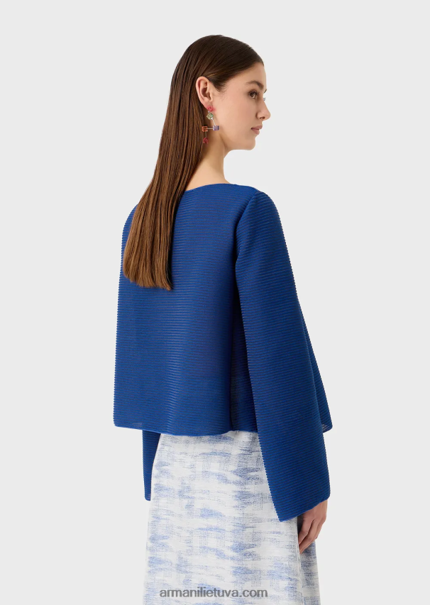 moterys mėlyna Armani Valties džemperis iš rumbuoto barre audinio 02482X198