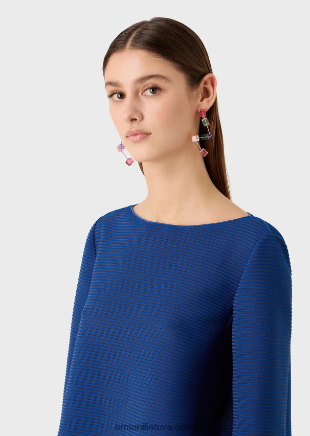 moterys mėlyna Armani Valties džemperis iš rumbuoto barre audinio 02482X198