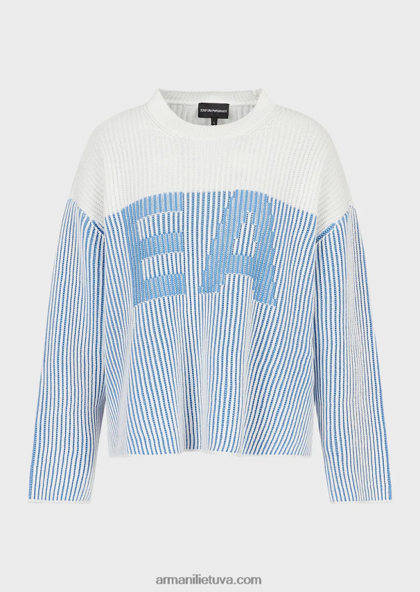 moterys mėlynas logotipas Armani „vanise“ megztinis su puse šonkauliu su dideliu logotipu 02482X189