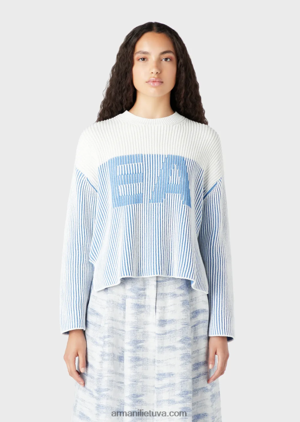 moterys mėlynas logotipas Armani „vanise“ megztinis su puse šonkauliu su dideliu logotipu 02482X189