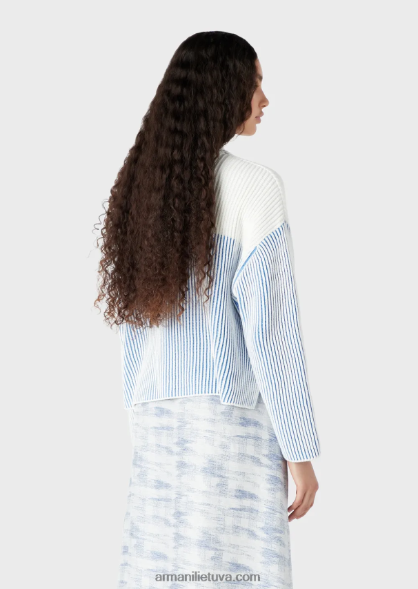 moterys mėlynas logotipas Armani „vanise“ megztinis su puse šonkauliu su dideliu logotipu 02482X189