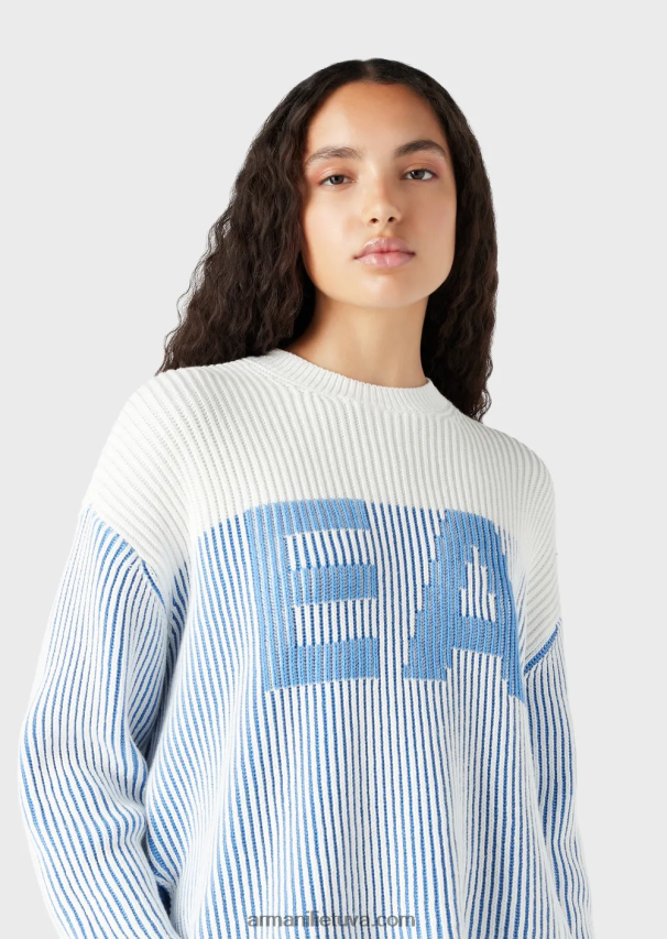 moterys mėlynas logotipas Armani „vanise“ megztinis su puse šonkauliu su dideliu logotipu 02482X189