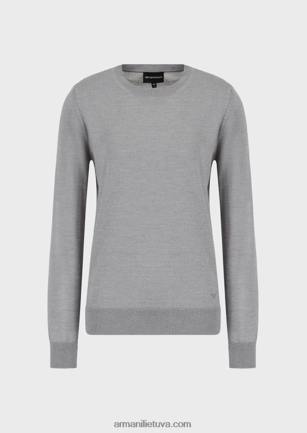 moterys melanžinė pilka Armani Grynos vilnos megztinis su įtemptu kaklu 02482X218