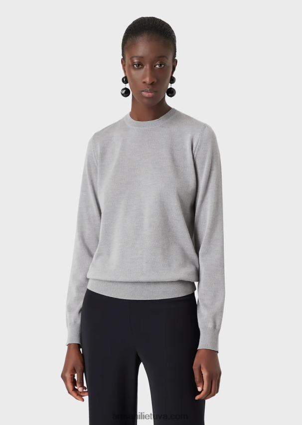 moterys melanžinė pilka Armani Grynos vilnos megztinis su įtemptu kaklu 02482X218