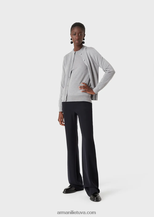 moterys melanžinė pilka Armani Grynos vilnos megztinis su įtemptu kaklu 02482X218