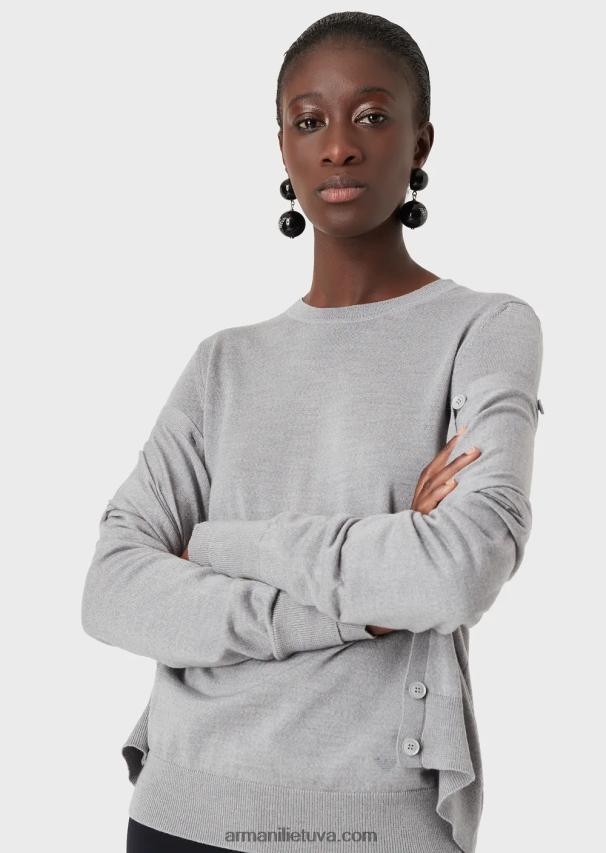 moterys melanžinė pilka Armani Grynos vilnos megztinis su įtemptu kaklu 02482X218