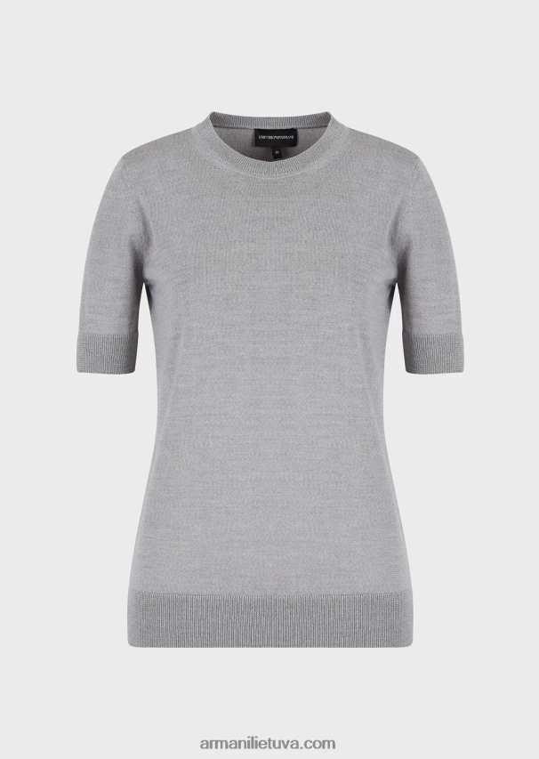 moterys melanžinė pilka Armani Grynos vilnos megztinis su įtemptu kaklu 02482X228