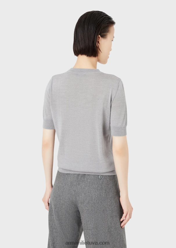 moterys melanžinė pilka Armani Grynos vilnos megztinis su įtemptu kaklu 02482X228