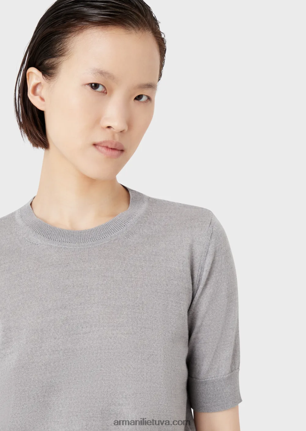 moterys melanžinė pilka Armani Grynos vilnos megztinis su įtemptu kaklu 02482X228