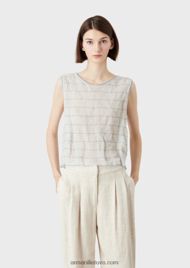 moterys modelis Armani šonkaulių megztas dryžuotas viršus su užpakaliniais raiščiais 02482X214