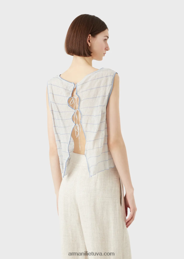 moterys modelis Armani šonkaulių megztas dryžuotas viršus su užpakaliniais raiščiais 02482X214