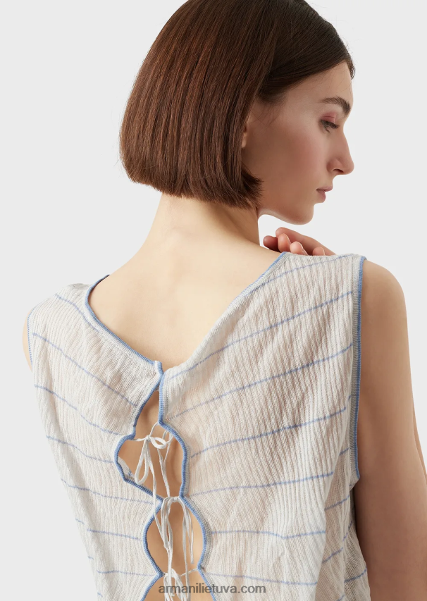 moterys modelis Armani šonkaulių megztas dryžuotas viršus su užpakaliniais raiščiais 02482X214