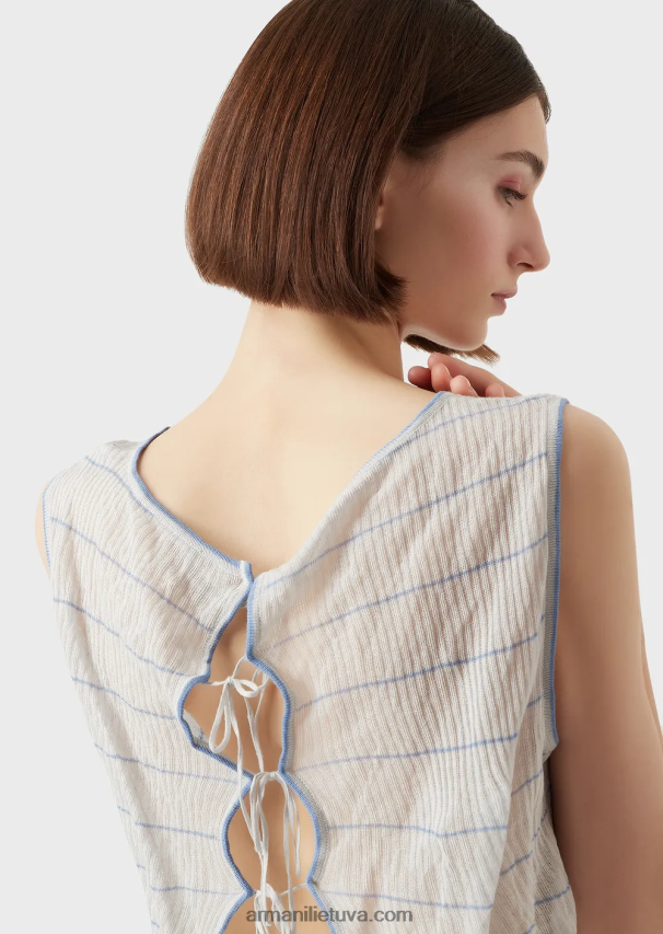 moterys modelis Armani šonkaulių megztas dryžuotas viršus su užpakaliniais raiščiais 02482X214