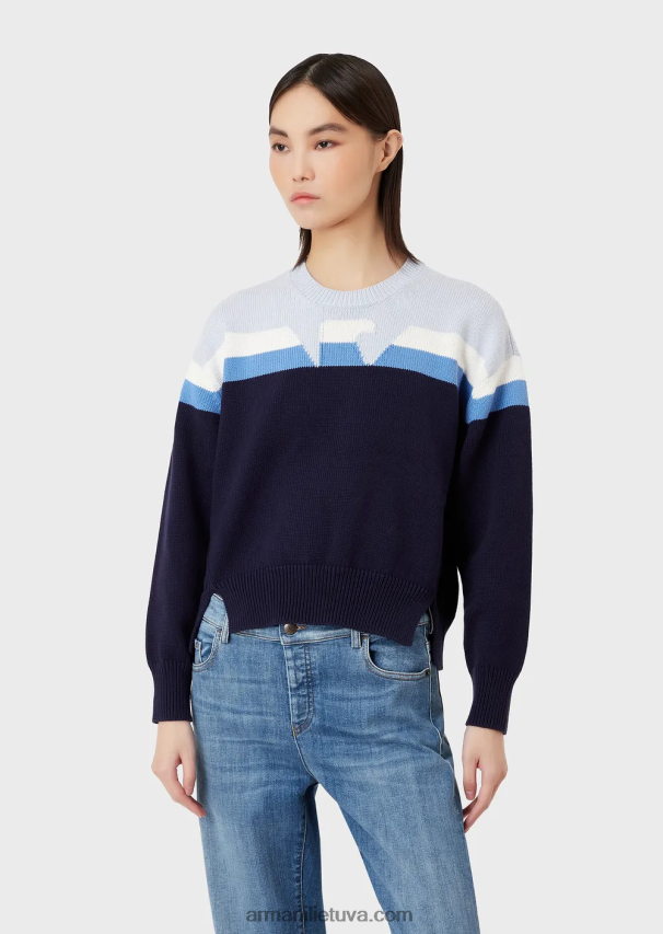 moterys modelis Armani tiesus megztas megztinis su kita puse su erelio intarsija 02482X190