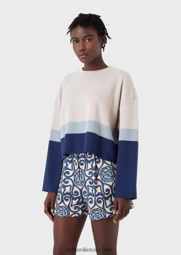 moterys modelis Armani tvarios kolekcijos ekologiškos medvilnės žakardo džemperis 02482X211