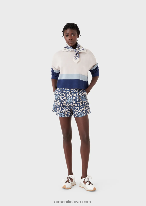 moterys modelis Armani tvarios kolekcijos ekologiškos medvilnės žakardo džemperis 02482X211