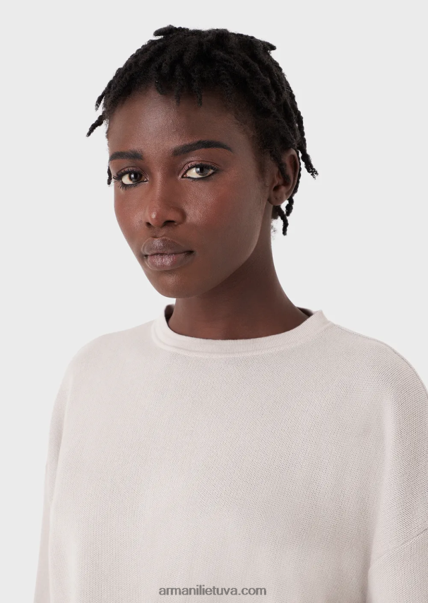 moterys modelis Armani tvarios kolekcijos ekologiškos medvilnės žakardo džemperis 02482X211