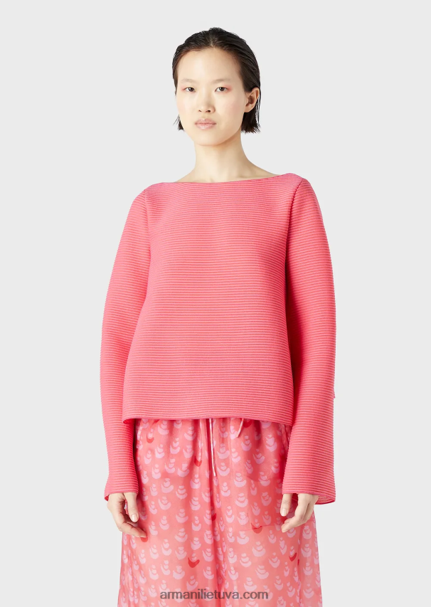 moterys rožinis Armani Valties džemperis iš rumbuoto barre audinio 02482X196